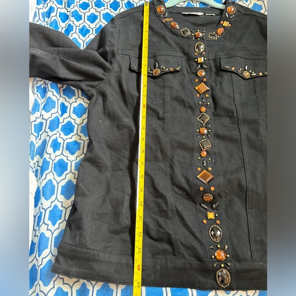 Laura Ashley bejeweled black denim jacket- sparkly goodness size XL - Picture 7 of 7